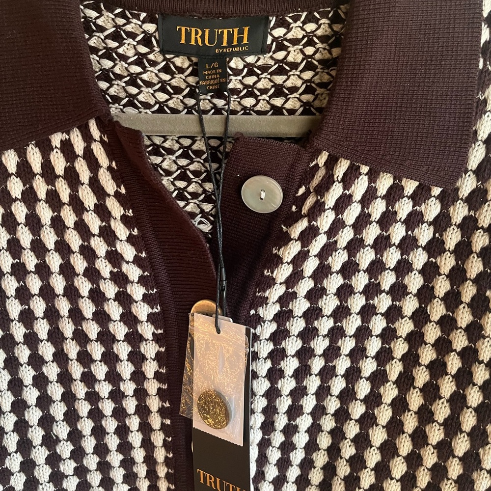 Chic Brown and Cream Women's Cardigan Sweater - Picture 3 of 4